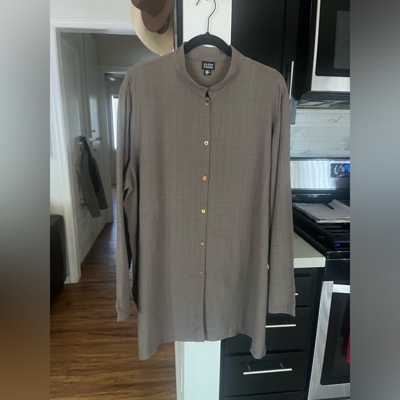 Eileen Fisher Blouse Tunic Linen Blend Size XL Boho Organic Charcoal Gray - Picture 3 of 11